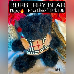 🔥RARE BURBERRY Bear🧸Black Fur/Brown Glass Eyes/Nova Check/Collectible🔥12”VGUC